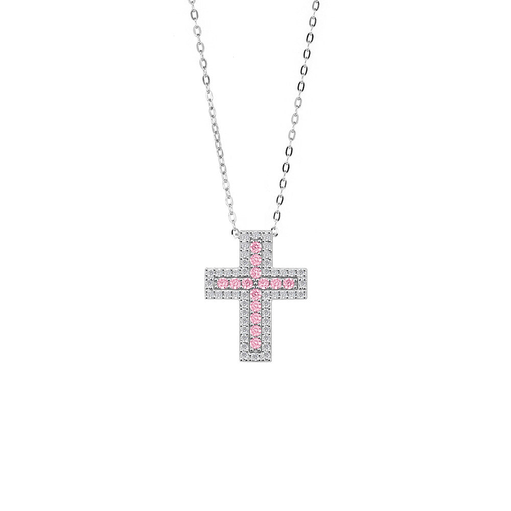 Ice croce necklace pink (WG)
