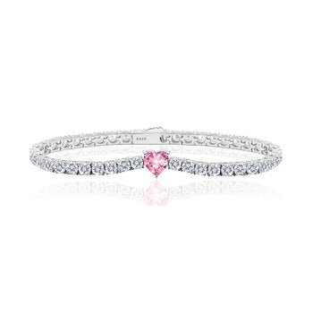 Ice single pink heart tennis bracelet (WG)