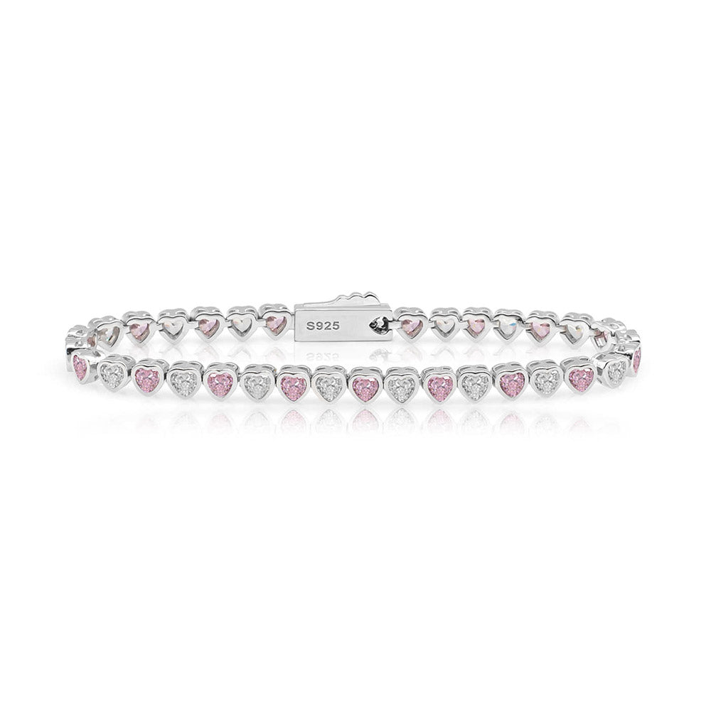 Ice block pink&white heart tennis bracelet (WG)