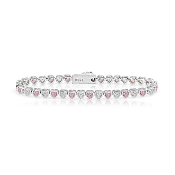 Ice block pink&white heart tennis bracelet (WG)